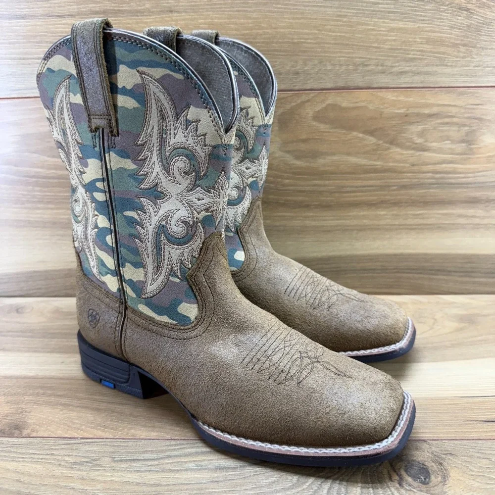 Ariat Lonestar Western Boots Boys 3.5 Square Toe Rodeo Ranch Tan Camo